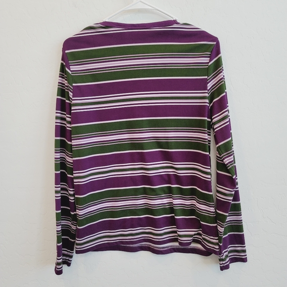 Faded Glory Purple & Green Striped Long Sleeves Pullover Top Women's Size Large - Picture 2 of 10